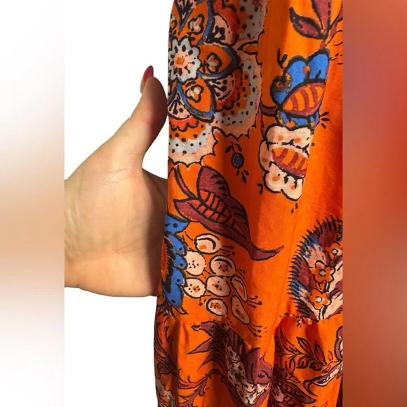 RHODE x Target Leafy Floral Print Tiered Midi Dress Orange Womens  XXL - Picture 6 of 11
